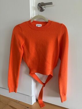 superdown Orange Cropped Knit Tie-Back Sweater